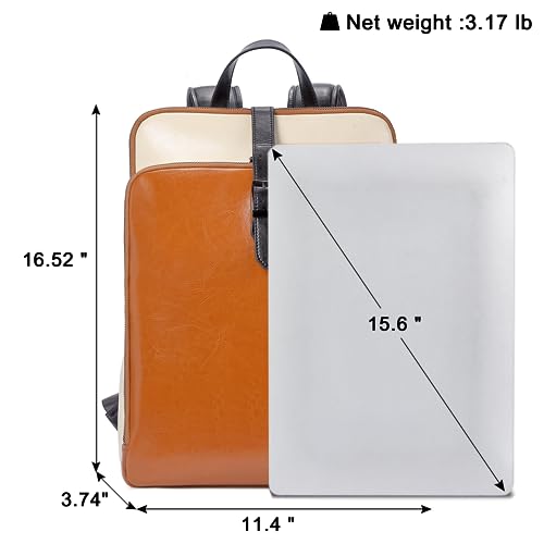CLUCI Leather Backpack for Women, 15.6 inch Laptop Bag, Large Genuine Work Backpack Travel Back - color: 0-1 Brown With Off-white