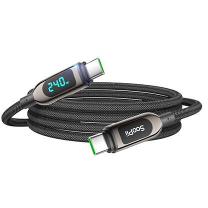 SOOPII 240W 6.6ft USB C to USB C Cable Fast Charge, Nylon Braided Cable with LED Display for lPhone 17/17 Pro/16 Plus/15 Pro Max,lPad Air,MacBook Pro,Galaxy S25/S24, Pixel, LG (Black) - color: Black, size: 2M - 240W