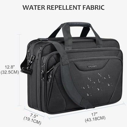 KROSER 17.3 Inch Laptop Computer Briefcase, Water-Repellent Messenger Bag | Expandable design, padded laptop compartment,shoulder and luggage strap for business, travel, men and women-Black - color: Black