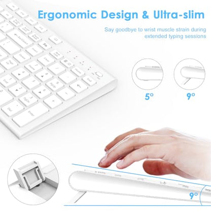Rechargeable Wireless Keyboard and Mouse, with Number Pad White | Quiet Silent, Slim Thin Flat Low Profile Soft Key, USB C, with Skin Cover, Ergonomic Mouse, for Mac Windows PC, Home Office - color: White