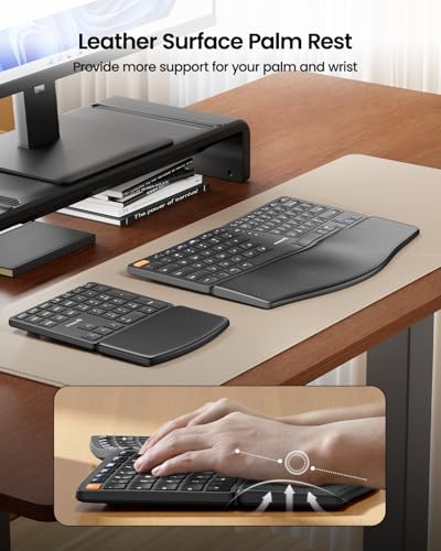 ProtoArc Wireless Ergonomic Keyboard with Separate Number Pad | 2.4GHz with USB Receiver, Hard Wrist Rest, Split Design, Rechargeable, for Windows PC/Laptop/Desktop