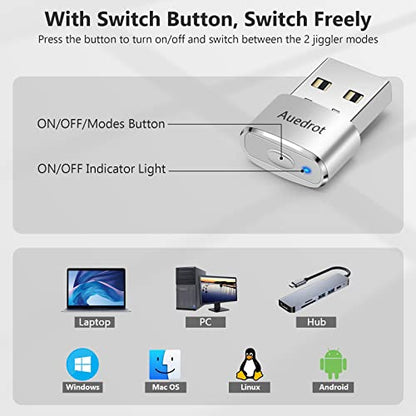 AUEDROT USB Mouse Mover - Automatic Mouse Wiggler with 2 Jiggle Modes, Switch Button, Plug & Play, Keep Computer/Laptop Awake, Silver - color: Silver, style: 1 PCS