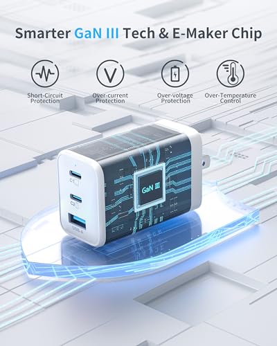 65W GaN Charger,3-Port USB C Charger,Wall Compact Foldable Fast Charger for iPhone 17 Pro Max/17 Pro/17 Air,16 Pro/16e Series, iPad, Samsung Galaxy S26/S25(White) - color: 1White Orca