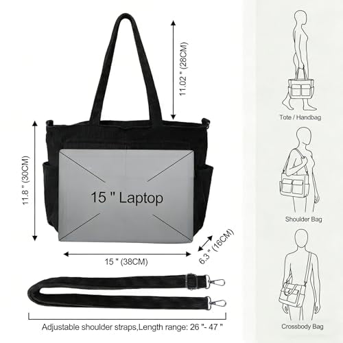 VODIU Canvas Messenger Bag Large Hobo Crossbody bags for Women,Men, Shoulder Tote Handbags with Laptop pocket - color: Black-c