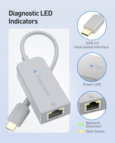 Cable Matters USB C to Ethernet Adapter, Gigabit Ethernet to USB C, Gray | 1000Mbps, PXE, MAC Clone, Thunderbolt to Ethernet Adapter, Compatible with MacBook Pro, XPS, Surface Pro - color: Gray, size: 1-Pack