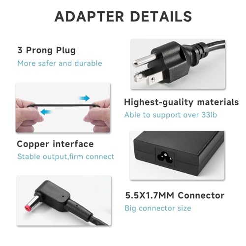 180W 19.5V 9.23A AC Charger Compatible with Acer Predator Helios 300 PH315-53 PH315-52 PH315-51, Nitro 5 AN515-58 AN515-57 AN515-55 AN515-54 AN517-54, Nitro 7, ConceptD 7, Laptop Power Supply Adapter