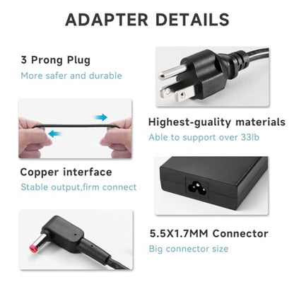 180W 19.5V 9.23A AC Charger Compatible with Acer Predator Helios 300 PH315-53 PH315-52 PH315-51, Nitro 5 AN515-58 AN515-57 AN515-55 AN515-54 AN517-54, Nitro 7, ConceptD 7, Laptop Power Supply Adapter