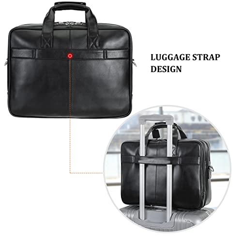 Men's Solid Thick Full Grain Leather 17.3" Laptop Briefcase Classic Messenger Bag Fit Business Travel | Solid - color: Black