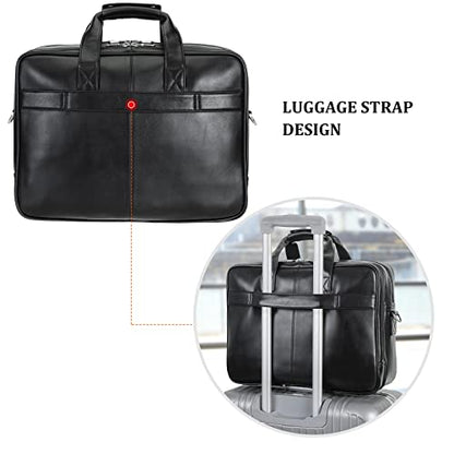 Men's Solid Thick Full Grain Leather 17.3" Laptop Briefcase Classic Messenger Bag Fit Business Travel | Solid - color: Black
