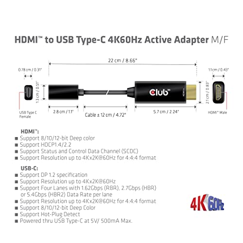Club3D CAC-1333 HDMI 2.0 to USB Type C 4K60Hz M/F Active Adapter - style: Adapter