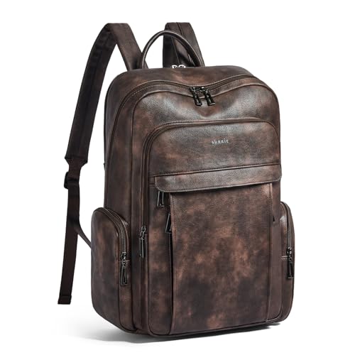 17 inch Laptop Backpack for Women, Leather Computer Backpack Purse - color: Coffee
