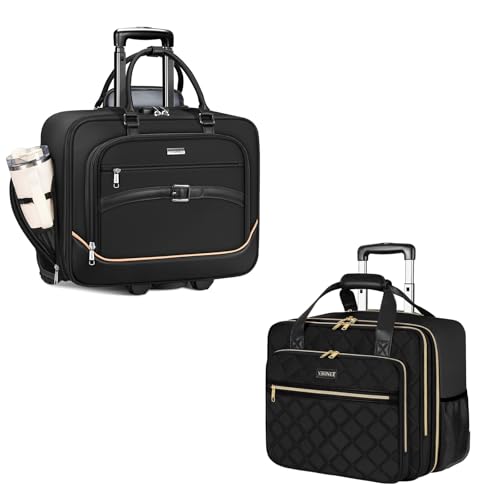 Ytonet Rolling Laptop Bag 18×14×8, Rolling Briefcase for Women with Accordion File Pockets, Anti Theft Underseat Carry On Luggage with wheels Fit 17.3 In Laptop for Travel Work Teacher Business, Black