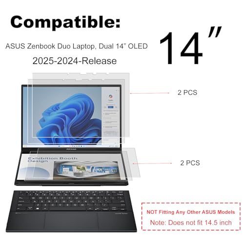 KEANBOLL (4 Pack) Anti-Glare (Matte) Screen Protector for New 2025-2024 ASUS Zenbook Duo Dual 14" 2-in-1 (UX8406) Laptops - (2 Sets - Primary and Secondary Screens)