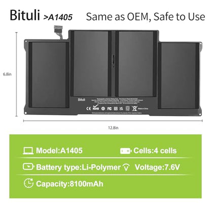 A1405 A1466 Replacement Battery for MacBook Air 13 inch A1377 A1369 (Late 2010 Mid 2011 Mid 2012 Mid 2013 Early 2014 Version), Also fit A1496 661-5731 MC503 MC504 - color: A1405