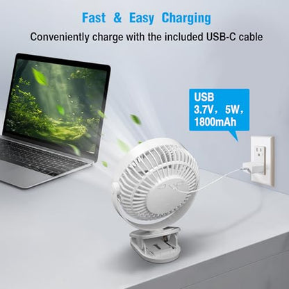 Clip on Fan Rechargeable, 8-Inch Battery Operated Desk Fan, USB Fan, 5Speeds, Strong Airflow, Sturdy Clamp for Golf Cart Office Desk Outdoor Travel Camping Tent Gym Treadmill,White - color: White