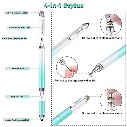 Penyeah Capacitive Stylus Pen 4-in-1, Rubber+Mesh+Disc+Ballpoint-Dream Blue | Grab & Use, Universal Stylus Pen for iPad/iPhone/Android Phone & Tablets/Samsung/Fire/Nintendo Switch & More Device - color: gradient blue