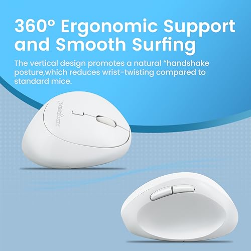 Perixx PERIMICE-719W Wireless Portable Vertical Mouse - Silent Clicks - Right-Handed Design - White - style: Wireless White