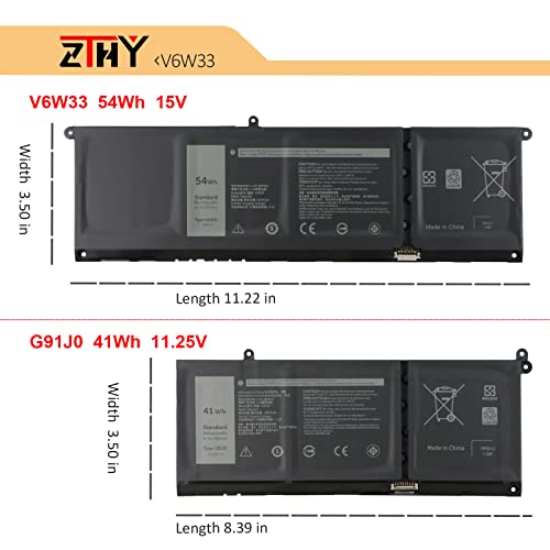 54Wh V6W33 Laptop Battery Replacement for Dell Inspiron 3510 3511 3515 5310 | 5410 5418 5510 5515 5518 5625 5630 5635 7415 7435 7425 7430 7445 2-in-1 Latitude 3320 3330 3420 3520 Vostro 3515 3525 4-Cell - size: 11.22*3.54*0.2 inch V6W33
