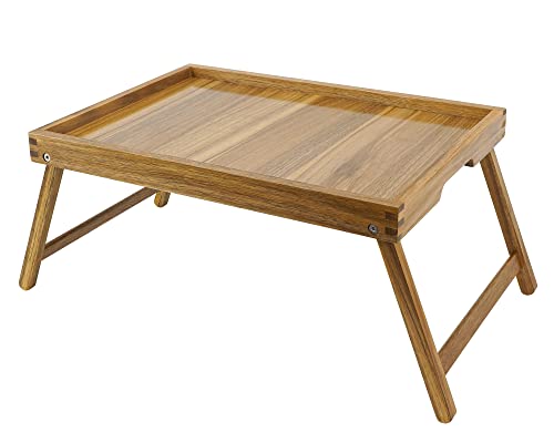 VaeFae Acacia Bed Table Tray, Wooden Breakfast Tray with Folding Legs, Bed Tray for Eating and Laptop, Eating Trays for Bedroom (Large Size) - size: Large