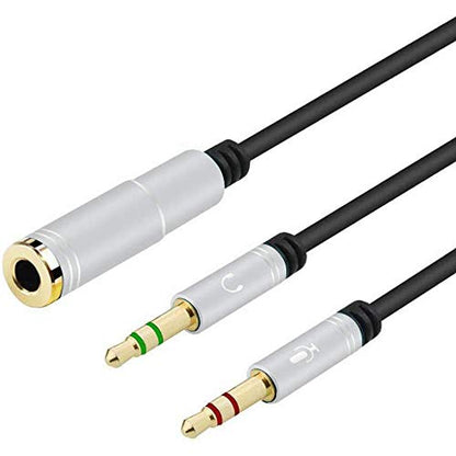 3.5mm Headphone Splitter Adapter Female to 2X 3.5 mm Male Converter Cable Headphone Mic Audio Y Splitter Cable Smartphone Headset to PC Adapter –for Microphone with 4 Pin (Silver) - color: Silver