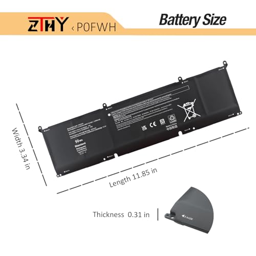 ZTHY 90Wh P0FWH Laptop Battery Replacement for Dell Alienware M16 R2 | Inspiron 16 Plus 7640, Inspiron 16 7640 2-in-1 P132F P133F P132F001 P132F003 P133F001 POFWH M9DG0 1969N HGJCY 11.7V 6-Cell - size: 11.89*3.35*0.31 inch P0FWH