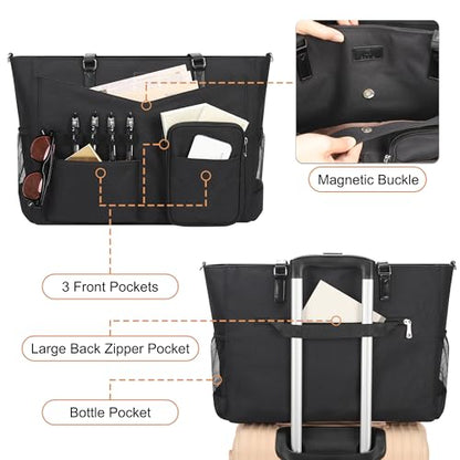 Laptop Bag for Women 17 Inch, Teacher Tote Bag with Compartments Work Tote Bag With 12 Pockets Professional Computer Bag Travel Business Briefcase Office Handbag Bag with Shoulder Straps - color: B1-black
