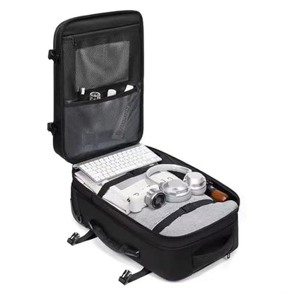 60L Vacuum Compression Backpack with Wheels Expandable Men Waterproof Carry On Luggage Travel Backpacks 17 inch Laptop Backpack Flight Approved (No Pump)