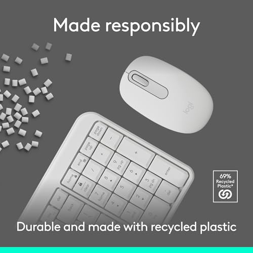Logitech MK250 Compact Bluetooth Wireless Keyboard and Mouse Combo - White | Bluetooth connection only, compact keyboard with number pad, small ambidextrous M196 mouse with 3 non-customizable buttons - color: White, style: Combo