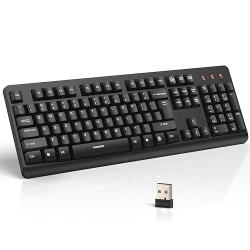 TECKNET Wireless Keyboard, 2.4G Silent Full-Size Keyboard with Number Pad | Ergonomic Keys & Adjustable Feet, Compatible with Laptop, PC, Desktop, Notebook, Windows 11/10/8/7 –Black