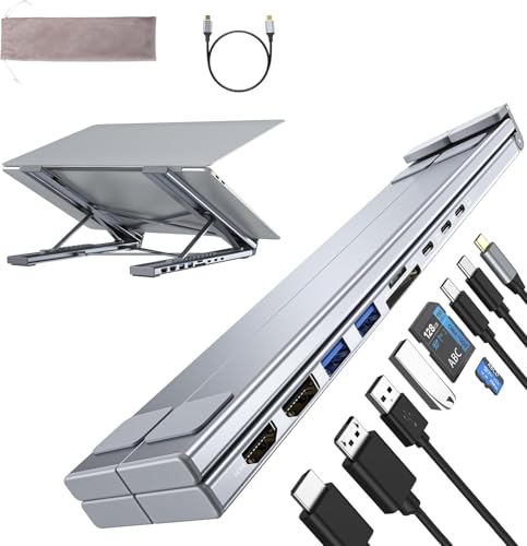 M93 Laptop Docking Station Dual Monitor Stand, 9 in 1 USB C Hub HDMI, DisplayPort 4K@60Hz, Portable Laptop Stand with USB Ports, Multiport Adapter USBC Dock Station Computer Holder (HDMI+DP) - style: M93 9 in 1