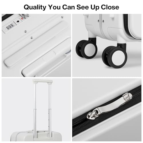 mixi 17x14x9 Carry On Luggage Underseat PC Hard Shell Suitcase Top Opening Aluminum Frame Travel Suitcases with Wheels, Smoke White - color: Smoke White, size: 17x14x9 Inch
