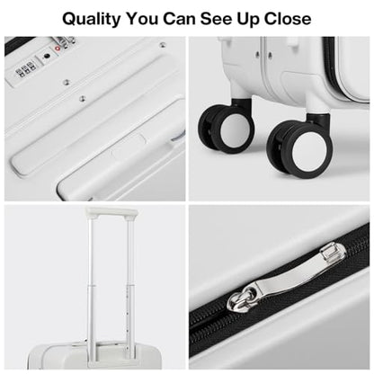 mixi 17x14x9 Carry On Luggage Underseat PC Hard Shell Suitcase Top Opening Aluminum Frame Travel Suitcases with Wheels, Smoke White - color: Smoke White, size: 17x14x9 Inch
