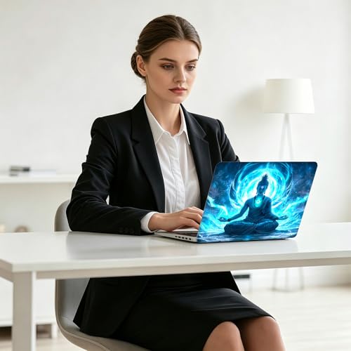 Universal Laptop Skin Decal, 3-Piece Vinyl Protector for 12 13 14 15.6" Notebook, Waterproof Anti-Scratch, Easy Trim & Bubble-Free Finish, Buddha with Glowing Blue - color: Buddha with Glowing Blue
