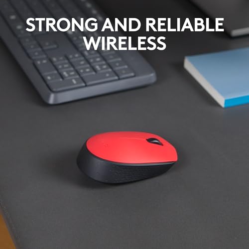 Logitech M170 Compact Ambidextrous 2.4 GHz Wireless Mouse - Red | Ambidextrous mouse with 2.4 GHz USB-A Nano Receiver, Optical Tracking, 12-Months Battery Life, PC, Mac, Laptop compatible - color: Red