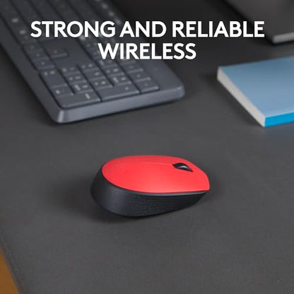 Logitech M170 Compact Ambidextrous 2.4 GHz Wireless Mouse - Red | Ambidextrous mouse with 2.4 GHz USB-A Nano Receiver, Optical Tracking, 12-Months Battery Life, PC, Mac, Laptop compatible - color: Red