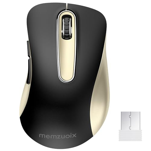 memzuoix 2.4G Wireless Mouse, 1400 DPI Computer Mice with USB Receiver, Portable Wireless USB Battery Powered Cordless Mouse for Laptop, PC, Desktop, 5 Buttons (Black Gold) - color: Black Gold