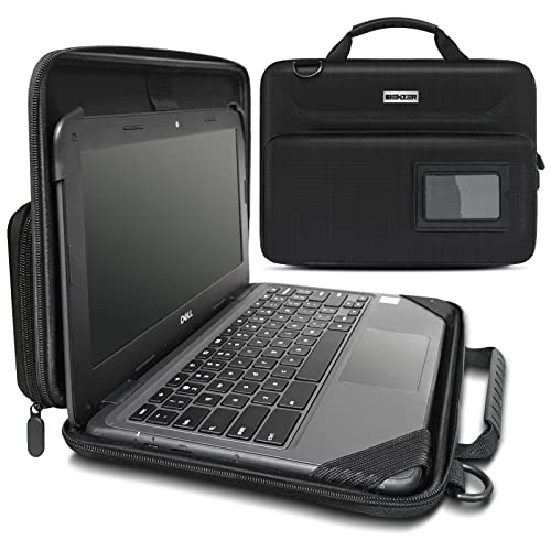 IBENZER EVA Stay-in Protective Case for 11" MacBook Air/Asus/Acer/Samsung/HP/Lenovo Chromebook Laptop, Hardshell Laptop Bag with ShoulderStrap+Handle+Pocket for K-12 Students,Work,Black, EVA-LSPK-BK - size: 11 INCH With Pocket