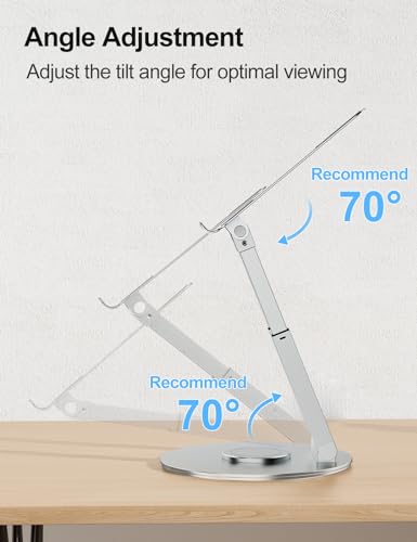 tounee Telescopic Laptop Stand for Desk with 360° Swivel Base, Sit to Stand, Height Adjustable, Portable Riser Holder for Good Posture, Compatible with All Laptops 10-17"-Silver - color: Silver