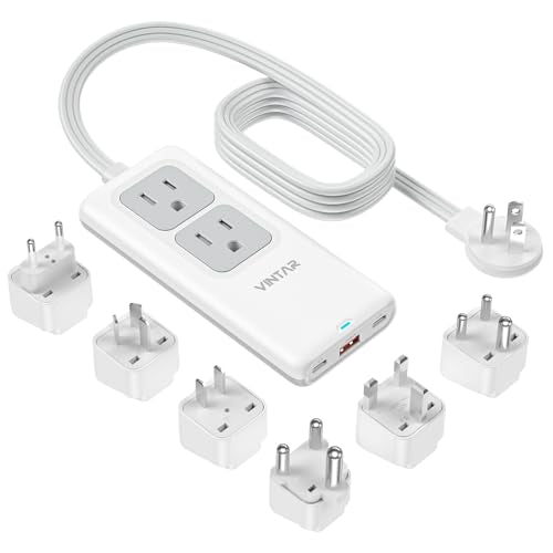 VINTAR Universal Travel Adapter Kit, 5ft Extension Cord, Type A,C,D,G,I,M | 5 in 1 International Power Adapter with 2 Outlets 3 USB Ports(2 USB-C), 6 Plugs for EU ZA IN UK AU US, Low-Porfile Design - style: Type A/C/D/G/I/M - All in One Adapter
