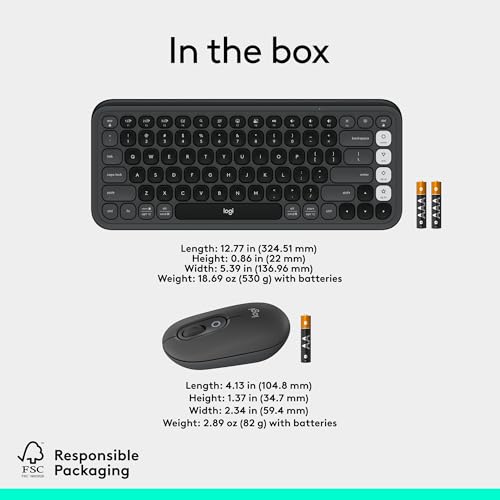 Logitech POP ICON Combo Keyboard and Mouse - Graphite and Off-White | Comfortable typing, programmable keys and buttons, quiet clicks, Bluetooth, easy-switch up to 3 devices - color: Graphite White, style: Combo