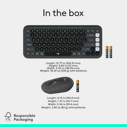 Logitech POP ICON Combo Keyboard and Mouse - Graphite and Off-White | Comfortable typing, programmable keys and buttons, quiet clicks, Bluetooth, easy-switch up to 3 devices - color: Graphite White, style: Combo