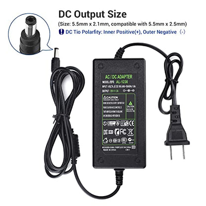 TOBWOLF DC 12V 3A Power Adapter, 36W AC 100-240V US Plug with 4.6FT Cord | 5.5mm × 2.1mm DC Plug, AC to DC Transformers, Switching Power Supply for LED Strip Lights, CCTV Cameras & Wireless Routers - size: 12V 3A