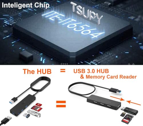 USB Hub 3.0 Splitter, TSUPY USB 3.0 Hub Multi USB Adapter Port Expander with 4ft Cable, SD/TF Card Reader & 3 USB 3.0 Ports Compatible for PC, Laptops, Surface Pro, MacBook, iMac Pro - size: 4 FT