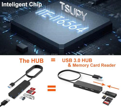 USB Hub 3.0 Splitter, TSUPY USB 3.0 Hub Multi USB Adapter Port Expander with 4ft Cable, SD/TF Card Reader & 3 USB 3.0 Ports Compatible for PC, Laptops, Surface Pro, MacBook, iMac Pro - size: 4 FT