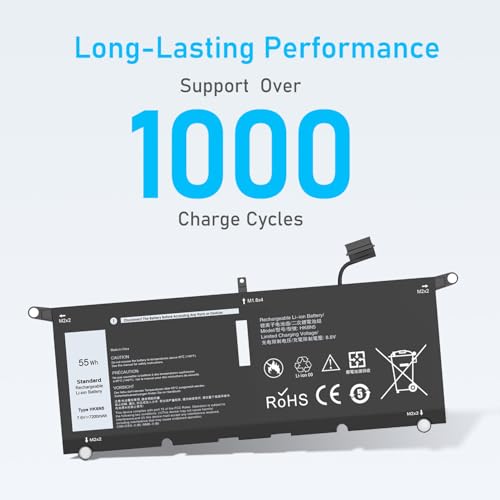 Upgraded 55Wh DXGH8 HK6N5 Battery for Dell XPS 13 7390 9370 9380 | Fit for Inspiron 13 7390 7391 2-in-1 7490 5390 5391 Latitude 3301 Vostro 5390 Series, and More - size: 10.13*3.88*0.18inch HK6N5