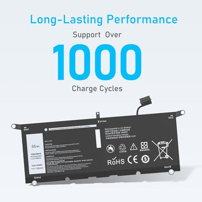 Upgraded 55Wh DXGH8 HK6N5 Battery for Dell XPS 13 7390 9370 9380 | Fit for Inspiron 13 7390 7391 2-in-1 7490 5390 5391 Latitude 3301 Vostro 5390 Series, and More - size: 10.13*3.88*0.18inch HK6N5