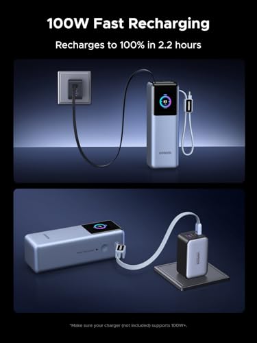UGREEN Nexode Pro 25000mAh 200W Retractable Cables Power Bank for iPhone | Built-in retractable cables, TFT display, PD 3.1. 90Wh. Fast charges MacBook, Dell, HP, Samsung S26, iPhone 17/16.
