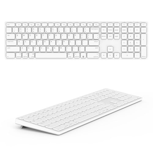 Wireless Bluetooth Keyboard with Numeric Keypad for Apple Mac OS | Rechargeable design. Fully compatible with iMac, Mac Mini/Pro, MacBook Air/Pro, iPad.