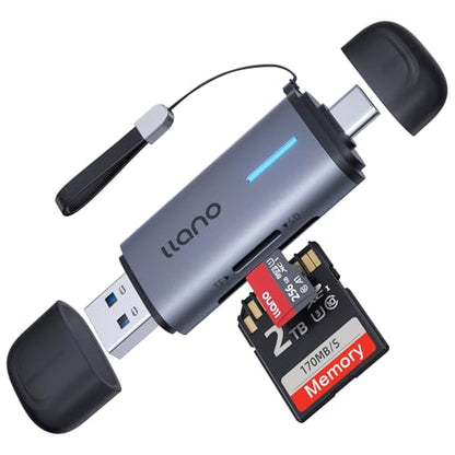 llano Micro SD Card Reader, 2 in 1 SD 3.0 Card Reader 5Gbps Photographers | USB-C Dual Slots Plug & Play Portable for MicroSD, SDHC, SDXC, iPhone 17/16/15, MacBook, iPad, Android, Computer