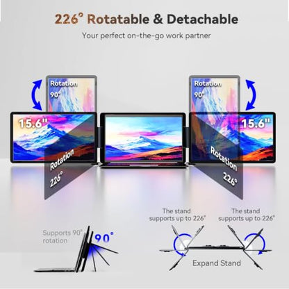 Laptop Screen Extender 15.6" Detachable Portable Monitor for Windows | Triple Screen Laptop Monitor Extender for 13-17.3" MacBook (excl. M1 M2 M3) FHD IPS Plug&Play for Travel Business Watch Party - size: 15.6-inch Screen Extender